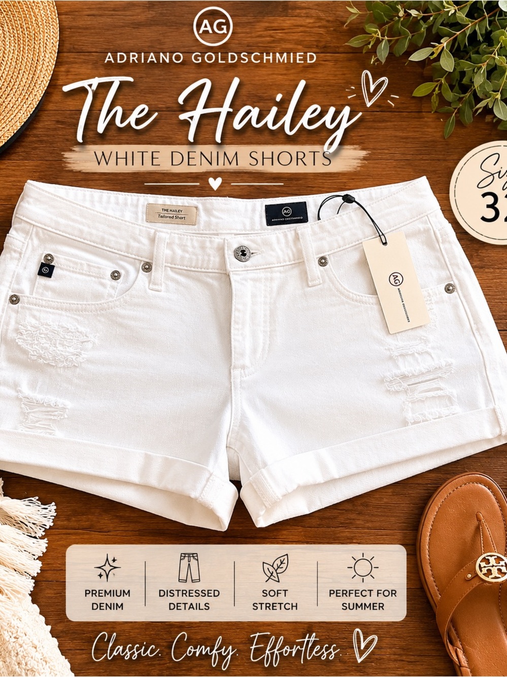 AG The Hailey White Jean Shorts Sz 32 NWT (w)